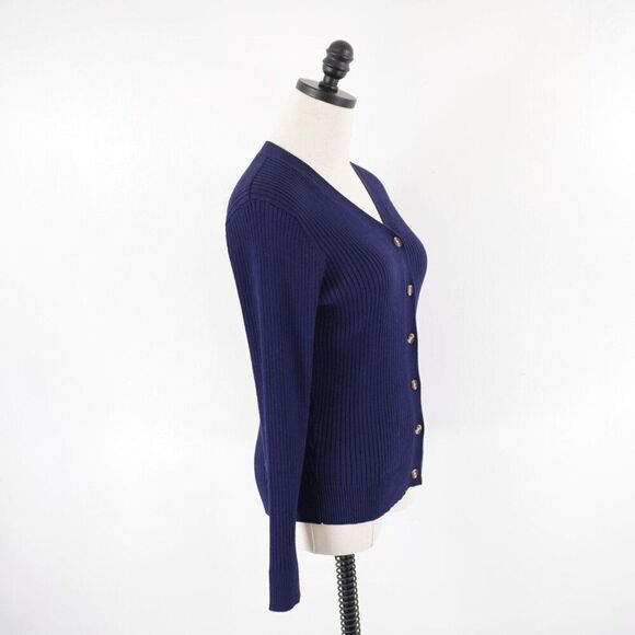 Grace Karin Small Blue Knit Cardigan Button Front Long Sleeve Sweater V-Neck - Picture 6 of 10